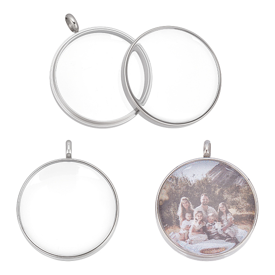 2шт. 304 подвески-медальоны из нержавеющей стали, ионное покрытие (ip), со стеклом, плоский круглый шарм