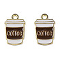 Alloy Enamel Pendants, Cadmium Free & Lead Free, Light Gold, Coffee Cup with Word