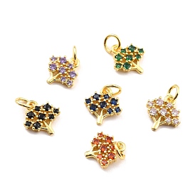 Brass Micro Pave Cubic Zirconia Charms, Real 18K Gold Plated, Cadmium Free & Lead Free, Tree