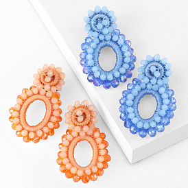 Bohemian Geometric Circle Drop Earrings with Woven Beads