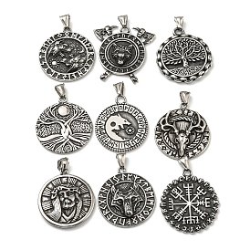 316 Surgical Stainless Steel Pendants, Flat Round, Antique Silver