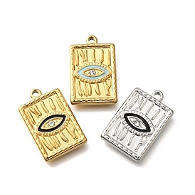 304 подвески из нержавеющей стали, с стразами и эмалью, прямоугольник с шармом в виде глаз