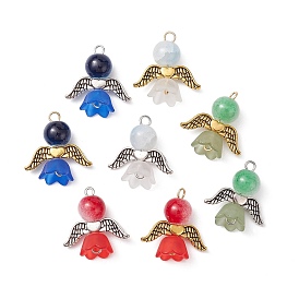 8Pcs 8 Color Glass Pendants, with Alloy Wing Finding, Angel Charms