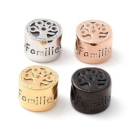 304 Stainless Steel European Beads, Large Hole Beads, Manual Polishing, Column with Word Familie