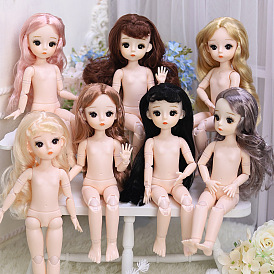 Plastic Movable Joints Action Figure Body, with Head & Curly Hair Hairstyle, for Female BJD Doll Accessories Marking