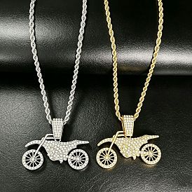 Motorcycle Alloy Full Crystal Rhinestone Pendant Rope Chain Necklaces
