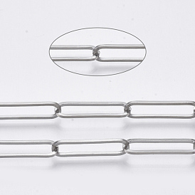 304 Stainless Steel Paperclip Chains, Drawn Elongated Cable Chain, Soldered, with Spool