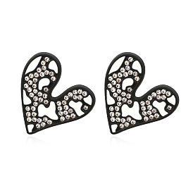 Minimalist Acrylic Heart Earrings with Retro Fashion Oil Spill Colorful Rhinestone Studs and Unique Ear Jewelry