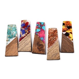 Opaque Resin & Walnut Wood Pendants, with Glitter Powder, Trapezoid