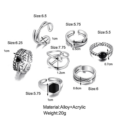 7-Piece Creative Cross Heart Ring Set for Women - Elegant and Minimalist Joint Rings with Diamonds