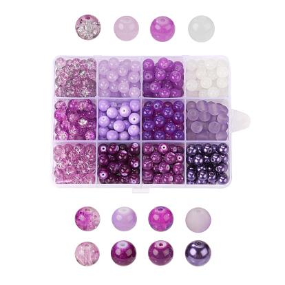 300~360Pcs 12 Color Baking Paint Glass Beads, Round, Gradient Color