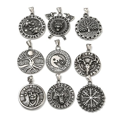 316 хирургические подвески из нержавеющей стали, плоско-круглые, античное серебро