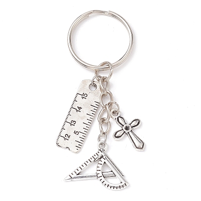 Tibetan Style Alloy Keychain, with Iron Split Key Rings, Ruler/Book