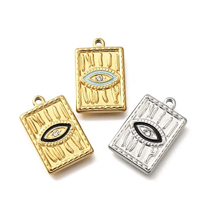 304 подвески из нержавеющей стали, с стразами и эмалью, прямоугольник с шармом в виде глаз