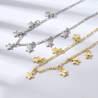Ожерелья с подвесками в виде звезд из латуни, цепочки Фигаро для женщин, стойки покрытие, без кадмия и без свинца, долговечный
