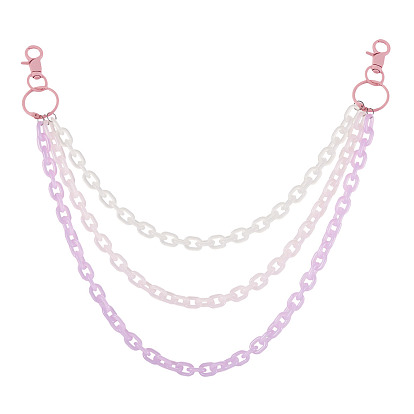 Макарон цвет 3-цветная акриловая кабельная цепь 3 ремни с цепочкой из слоев для брюк, Сплав с застежками