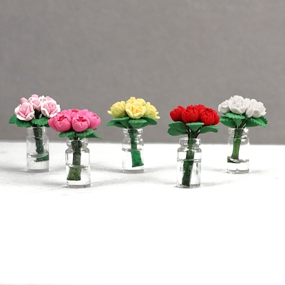 Полимерная глиняная роза с миниатюрными украшениями в виде вазы из смолы, аксессуары для домашнего кукольного домика с микро-ландшафтом, притворяясь опорными украшениями