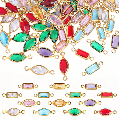 84 pièces 14 styles laiton pavé k9 breloques connecteur en verre, sans cadmium et sans plomb, Liens œil de cheval et rectangle, or