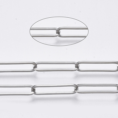 304 Stainless Steel Paperclip Chains, Drawn Elongated Cable Chain, Soldered, with Spool