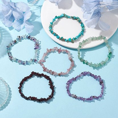 Natural & Synthetic Mixed Gemstone Chips Beaded Stretch Bracelets for Women