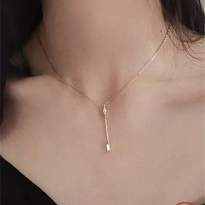 925 Женские ожерелья из стерлингового серебра с прозрачными кубическими цирконами в форме капли и прямоугольной кисточкой