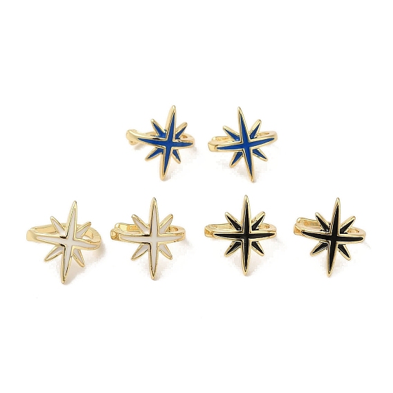 Rack Plating Brass Enamel Star Cuff Earrings for Women, Golden