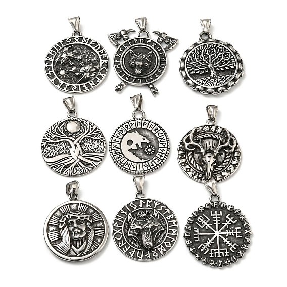 316 хирургические подвески из нержавеющей стали, плоско-круглые, античное серебро