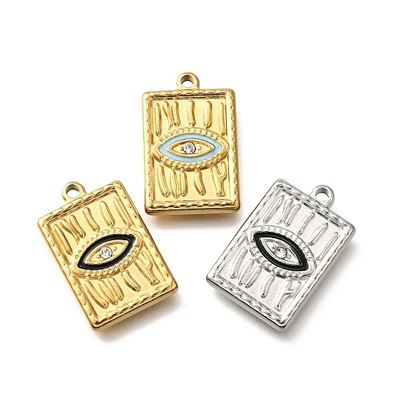 304 подвески из нержавеющей стали, с стразами и эмалью, прямоугольник с шармом в виде глаз