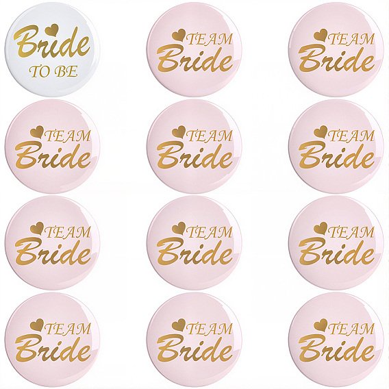 12Pcs Tinplate & Plastic Bride Badges for Wedding Party Bridal Shower Decoration