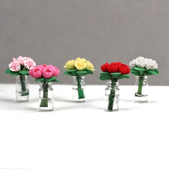 Полимерная глиняная роза с миниатюрными украшениями в виде вазы из смолы, аксессуары для домашнего кукольного домика с микро-ландшафтом, притворяясь опорными украшениями