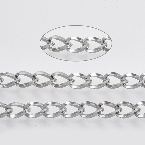 304 Stainless Steel Curb Chains, with Spool, Twisted Chains, Unwelded
