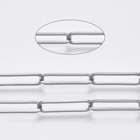 304 Stainless Steel Paperclip Chains, Drawn Elongated Cable Chain, Soldered, with Spool