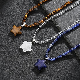 Богемный кулон в виде звезды из натуральных драгоценных камней 4мм круглые камни, бусы, платиной и золотом