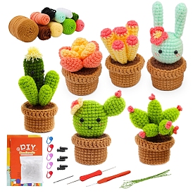 Kits de crochet de plantas en macetas para principiantes, incluyendo hilo de poliéster, relleno de fibra, aguja de ganchillo, aguja de hilo, alambre de soporte, marcador de punto