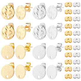 48pcs 4 styles 201 boucles d'oreilles à tige rondes et plates en acier inoxydable, avec 304 broches en acier inoxydable