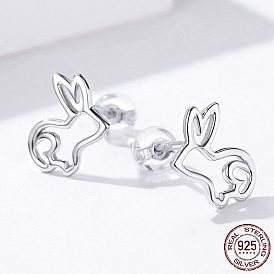 925 Sterling Silver Bunny Stud Earrings, Rabbit Silhouette, with 925 Stamp