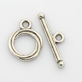 Tibetan Style Alloy Ring Toggle Clasps, Ring: 17x13x2mm, Hole: 2mm, Bar: 24x7x2mm, Hole: 2mm