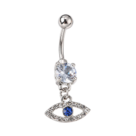 Evil Eye Drop Belly Button Rings for Women, 316 Surgical Stainless Steel Rhinestone Navel Rings, Belly Piercing Jewelry, Light Sapphire