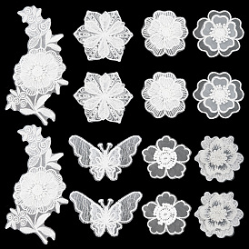 Gorgecraft 14Pcs 7 Style Lace Embroidery Sewing Fiber Ornaments, DIY Garment Accessories, Butterfly & Flower