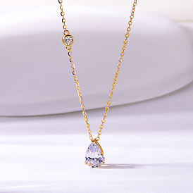 925 Colliers avec pendentif en forme de larme en argent sterling et zircone cubique transparente pour femmes