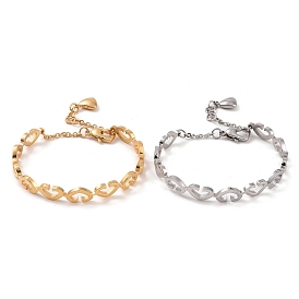 304 Stainless Steel Bangles with Safety Chains, Hollow Heart