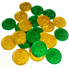 Saint Patrick's Day Plastic Commemorative Coins, Flat Round with Clover Pattern