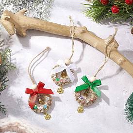 Рождественские украшения-банты из дерева и полиэстера, с подвесками из сплава и железными колокольчиками