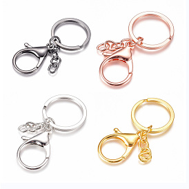 Iron Split Key Rings, Keychain Clasp Findings, with Alloy Lobster Claw Clasps and Iron Curb Chains