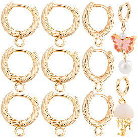 16Pcs Brass Hoop Earring Findings, with Loop, Long-Lasting Plated, Nickel Free, Twist