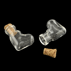 Boot Glass Bottle for Bead Containers, with Cork Stopper, Wishing Bottle, 20x11x25mm, Hole: 6mm