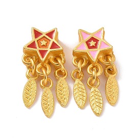 Alloy Pendants, with Enamel, Star and Feather, Matte Gold Color