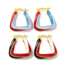 Brass & Enamel Hoop Earrings for Women, Lead Free & Cadmium Free, Trapezoid, Real 18K Gold Plated