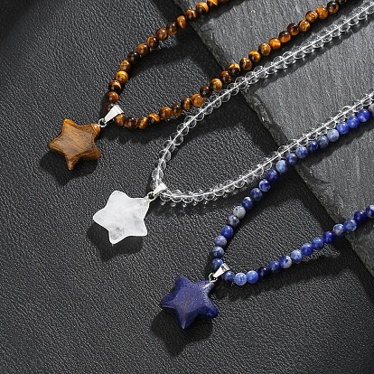 Богемный кулон в виде звезды из натуральных драгоценных камней 4мм круглые камни, бусы, платиной и золотом