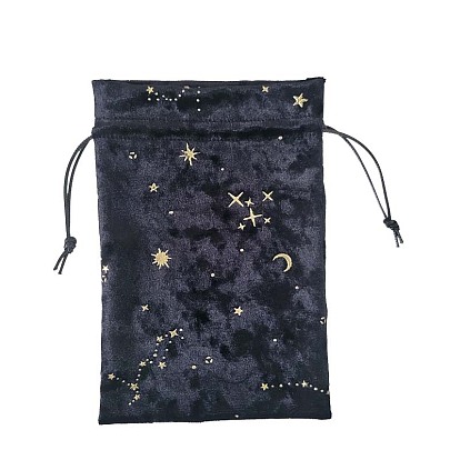 Hot Stamping Moon Star Velvet Storage Bags, Drawstring Pouches Packaging Bag, Rectangle